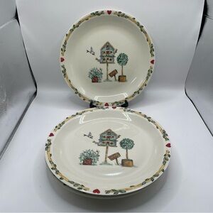 3 Thomson Pottery 10 1/4" Dinner Plates In The Birdhouse Pattern